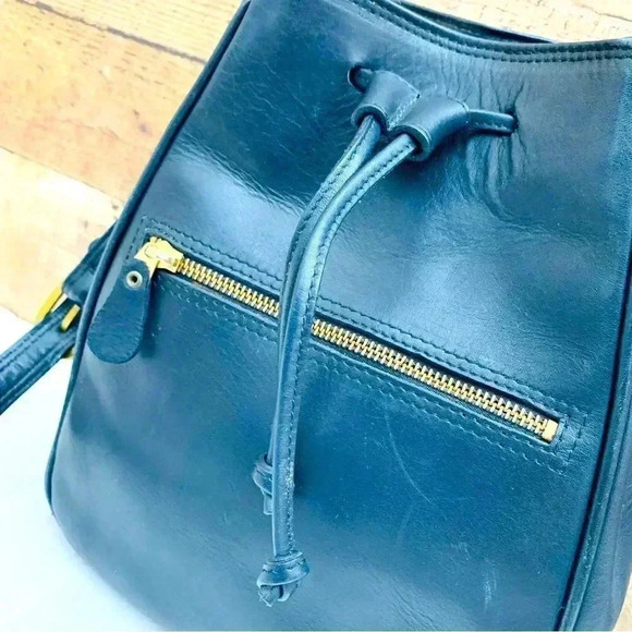 Vintage 90’s Y2K Navy Fossil Leather Drawstring Purse - Picture 3 of 8